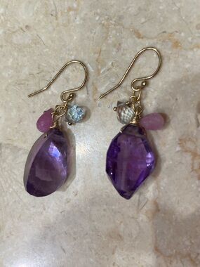 Amethyst 14K Gold Filled Handmade Drop Earrings with Citrine & Pink Accent